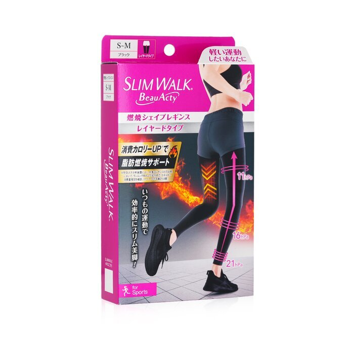 SlimWalk Compression Leggings with Taping Function for Sports - Black (Size: S-M) 1pair