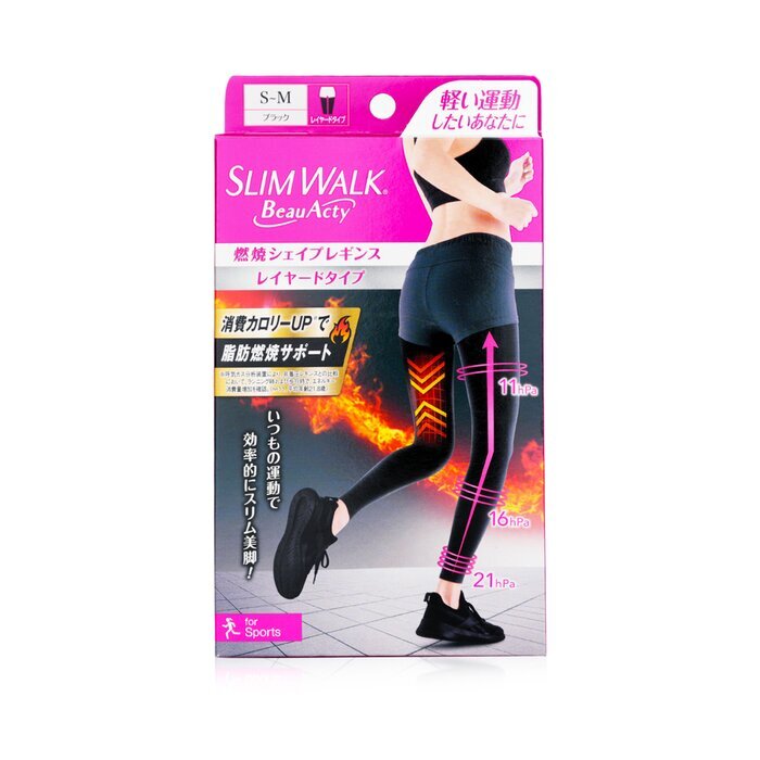 SlimWalk Compression Leggings with Taping Function for Sports - Black (Size: S-M) 1pair