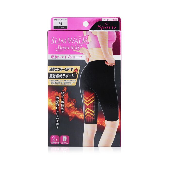 SlimWalk Compression Fat-Burning Support Shape Shorts for Sports - Blacks (Size: M) 1pair