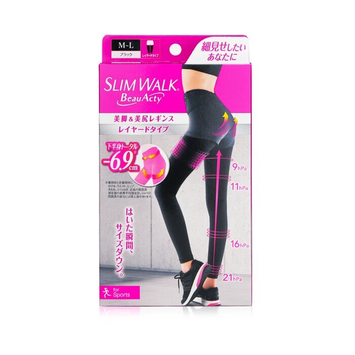 SlimWalk Compression Leggings for Sports (Sweat-Absorbent, Quick-Drying) -  Black (Size: M-L) 1pair